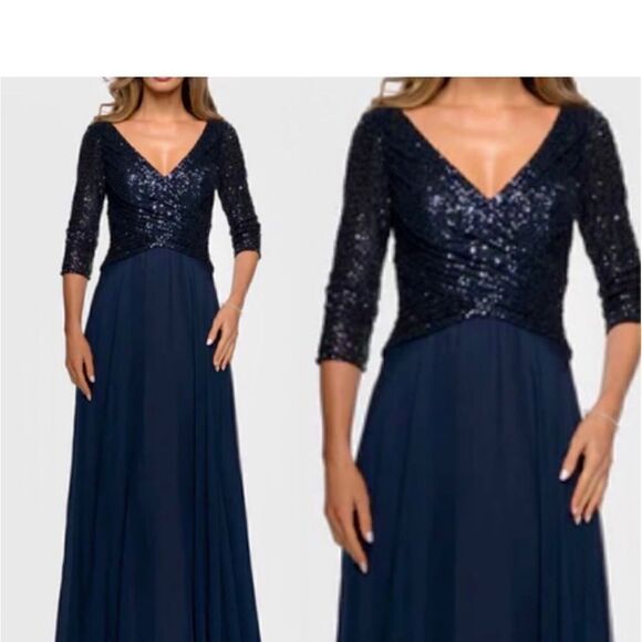 LA FEMME Long Chiffon Evening Gown Sequined Bodice Size 8 NWT - Picture 2 of 6